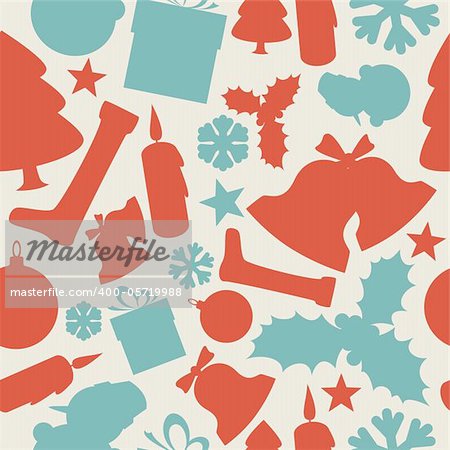 Seamless vector christmas pattern from various shapes (red and teal)