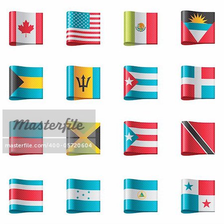 Set of detailed flags as textile ribbon tags