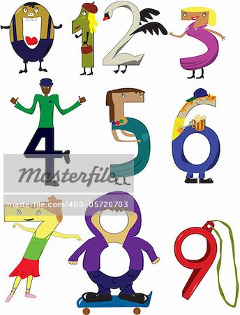 Set of numbers from 0 to 9 illustrated in a way resembling some image, fantasy, similarity