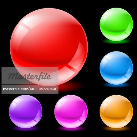 Collection of colorful glossy spheres isolated on black. Abstract color pearl.