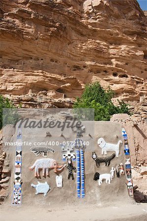 Representation on the wall of animals and Dogon masks, Mali (Africa).