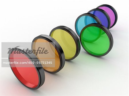 Illustration of photofilters of different colour on a white background