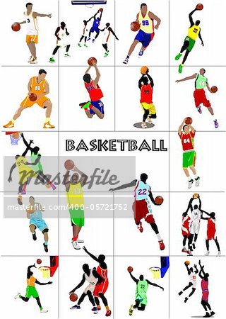 Big set of Basketball players. Colored Vector illustration for designers