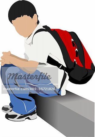 School boy is going to school. Back to school. Vector illustration