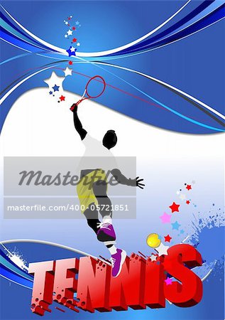 Tennis player poster. Colored Vector illustration for designers