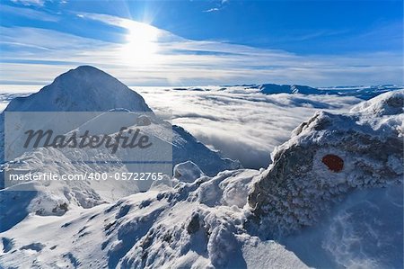 a mountain top in the middle winter