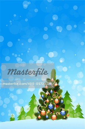 Christmas Card with fir-tree sparkles and decoration for your design