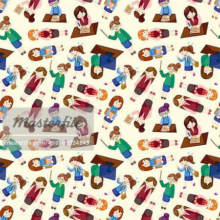 cartoon office woman worker seamless pattern