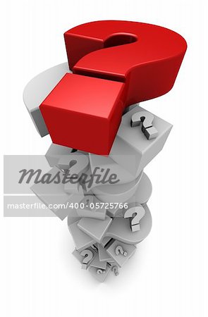 3D illustration of question marks in a tall pile.