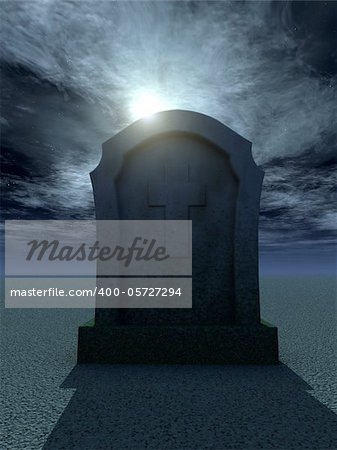 gravestone with christian cross at night - 3d illustration