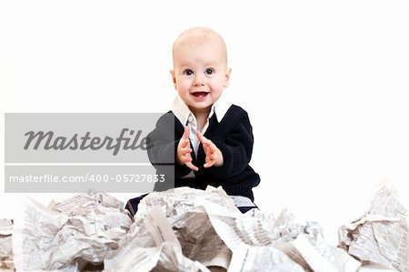 Portrait of cute little boy. Isolated on white