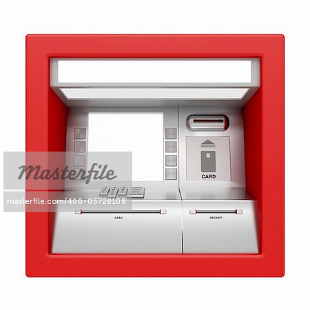 Front view of ATM machine isolated on white