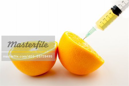 detail of a injection and a orange