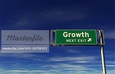 Super high resolution 3D render of freeway sign, next exit... Growth!