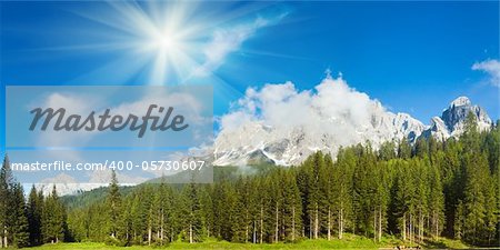 Tranquil summer Italian dolomites mountain panorama view