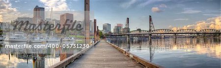 Marina along Willamette River in Portland Oregon Downtown Waterfront Panorama