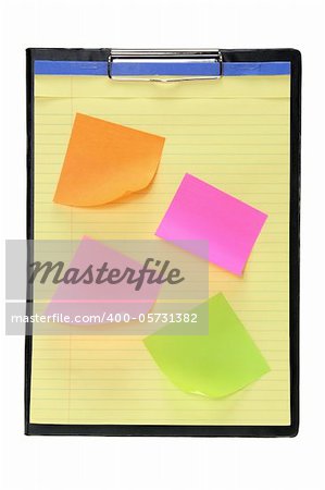 Clipboard with Sticky Notes on White Background