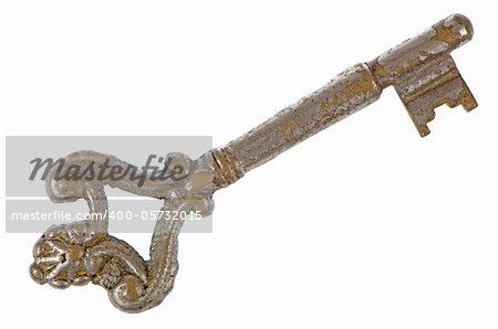 Old key isolated on white background.