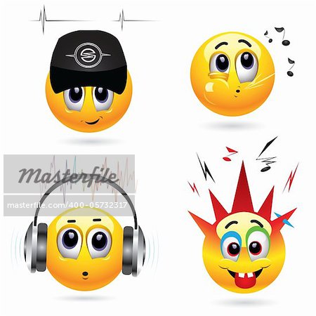 Smiling balls listening to different kind of music