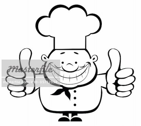 Cartoon smiling chef showing thumbs up. Separate layers