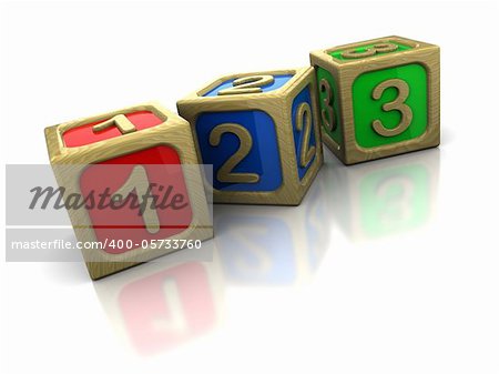 3d illustration of wooden blocks with numbers