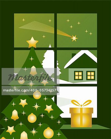 vector christmas comet outside window, Adobe Illustrator 8 format