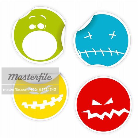 Set of colorful Halloween labels with various smiles