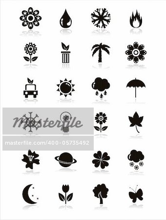 set of 21 black nature icons