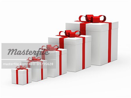 3d christmas gift box white red ribbon