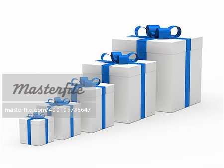 3d christmas gift box white blue ribbon