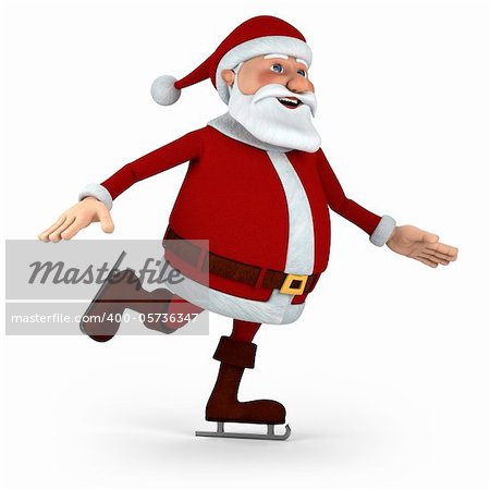 cute cartoon Santa Claus lice skating - high quality 3d illustration