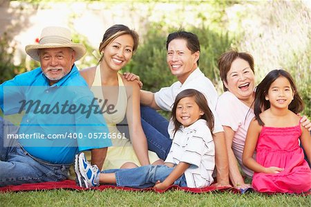 Extended Family Group Relaxing In Garden