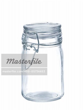 Empty glass jar isolated on pure  white background