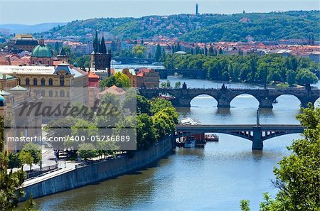 Bridges of Vltava river and Old Town view, Prague, Czech Republic