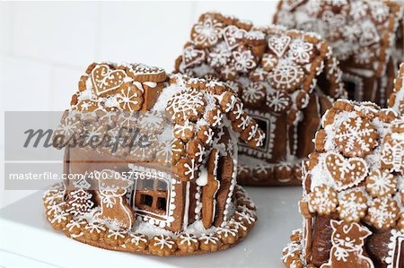 Christmas gingerbread houses in a bakery. Shallow dof