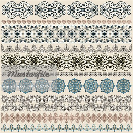 vector ten seamless vintage border pattern, brushes included