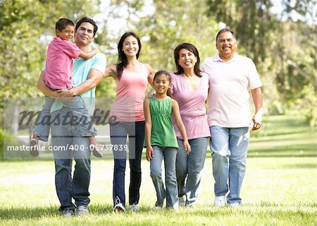 Extended Family Group Walking In Park