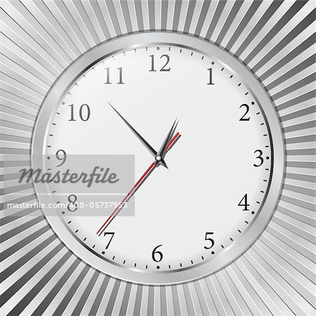 Vector gray wall clock on a metal background