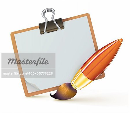 Vector illustration of cartoon elegant paint brush with clipboard folder