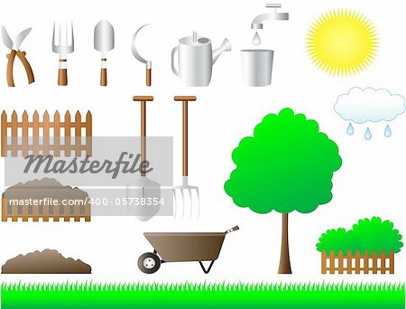 colorful set of tools for house and garden equipment