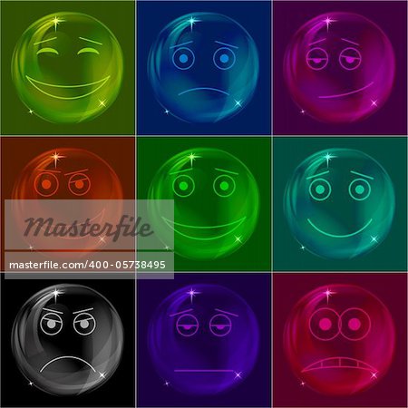 Set of various colored smileys soap bubbles eps10. Vector