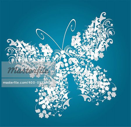 Vector illustration of a vintage floral butterfly