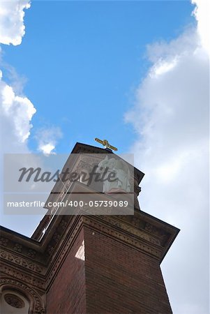 looking into the blue sky and church