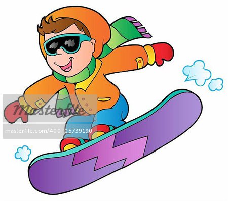Cartoon boy on snowboard - vector illustration.