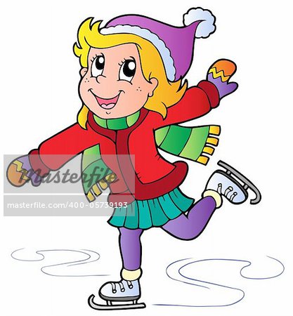 Cartoon skating girl - vector illustration.