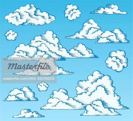 Clouds drawings on blue sky 1 - vector illustration.