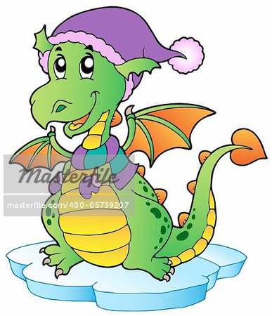 Cute winter dragon - vector illustration.