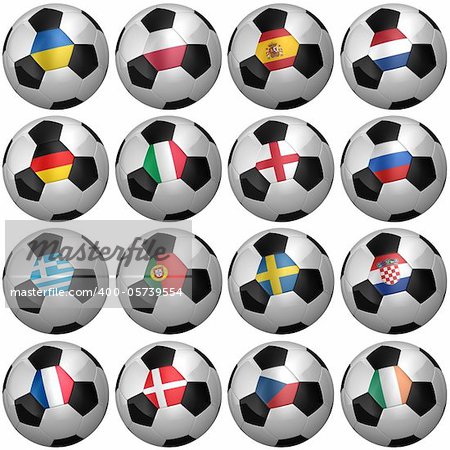 All participating teams of the European Soccer Championship of 2012 - clipping paths for each soccer ball included