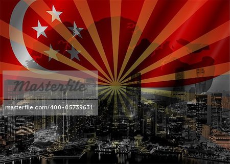 Singapore Skyline with Country Flag and Map Illustration