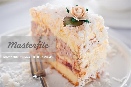 Coconut cake with vanilla and chocolate cream